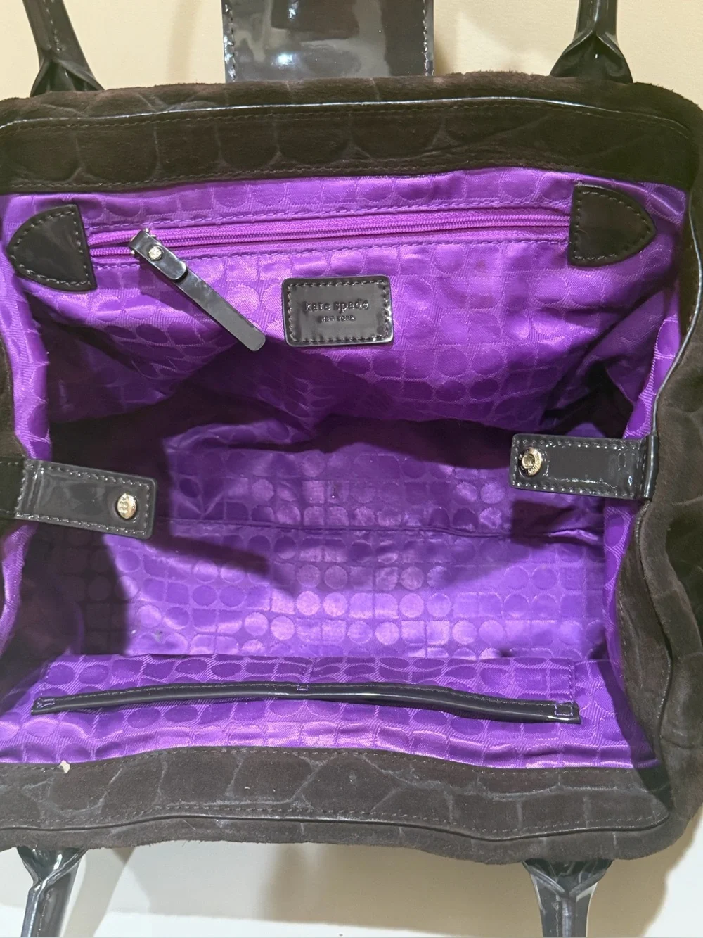 Kate Spade New York Croc 🐊 Embossed Suede Patent leather satchel bag